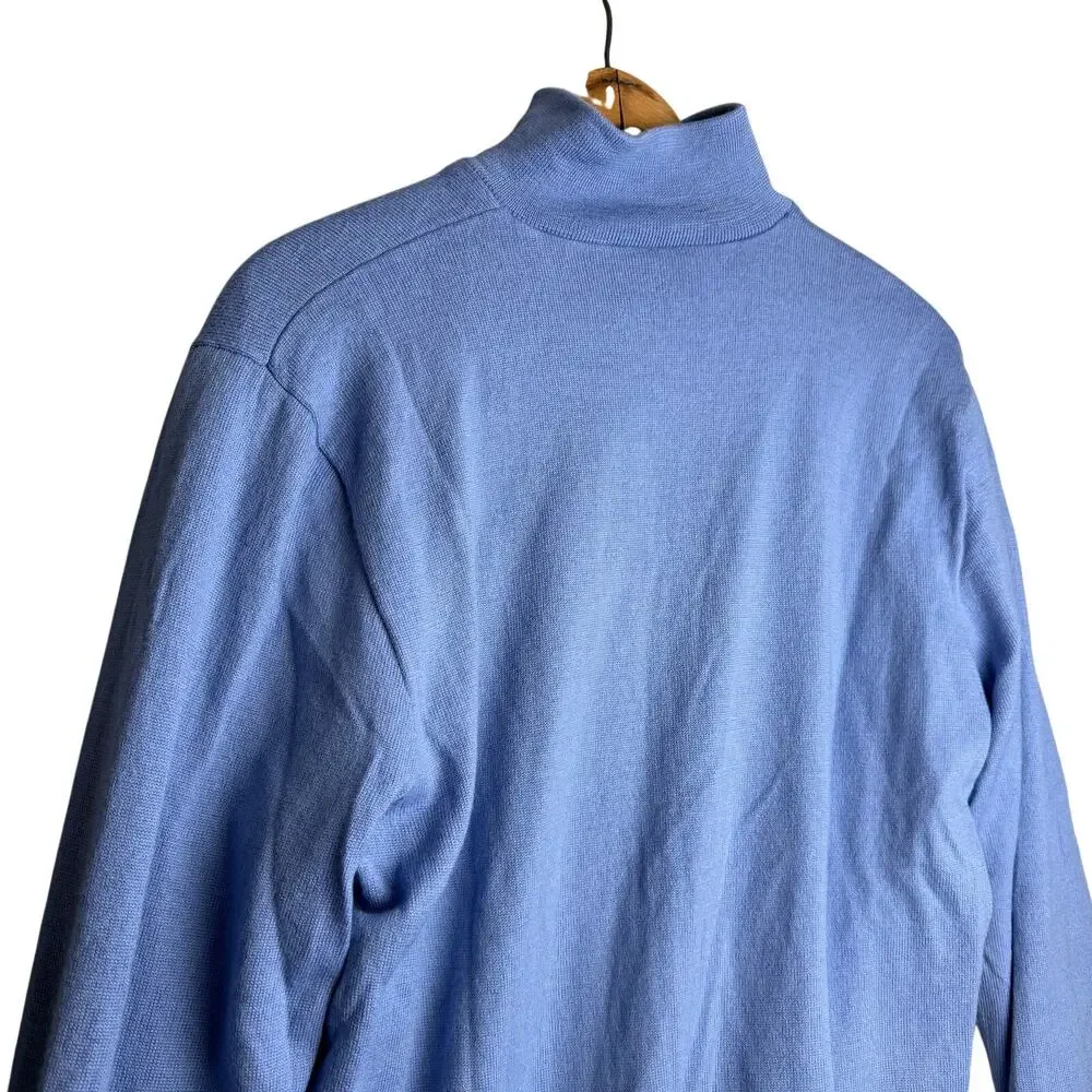 Polo Golf Ralph Lauren Quarter Zip  Mens‎ M Blue Merino Wool polyester Sweater